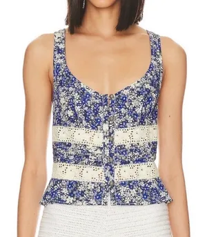 Free People Blue Floral Open Back Tank thumbnail 1