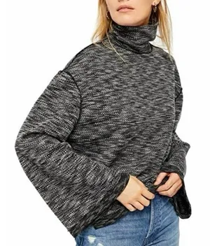 WE THE FREE PEOPLE Women's L SUNNY DAYS Mock Neck Thermal Long Sleeve Top Black thumbnail 1
