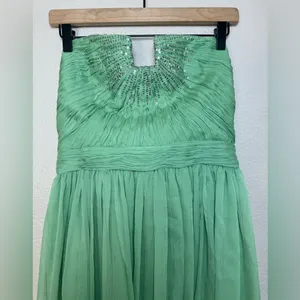 Halston Heritage Meadow Embellished Mint Green Strapless Chiffon Mini Dress $545 thumbnail 8