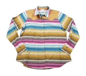 Ariat Women's‎ Large Serape Stripe Western Shirt Tencel Pink Tan Rodeo Cowgirl thumbnail 1