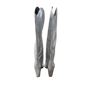 Steve Madden Croft Metallic Silver Western Knee High Pointed Toe Boots 6.5M thumbnail 4