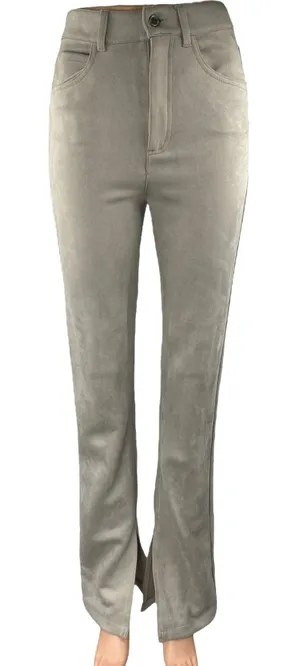 Zara Cream Beige Faux Suede Split Hem High Waist Flared Bootcut Trousers Pants 0 thumbnail 1