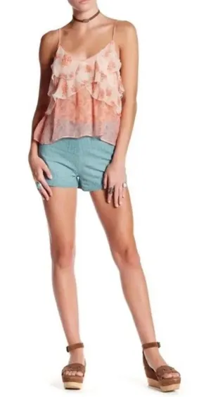 Free People 2 smoky blue embossed textured shorts thumbnail 1