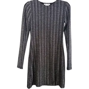 Reformation Mini Dress Metallic / Black Long Sleeve Ribbed Small‎ NEW thumbnail 3