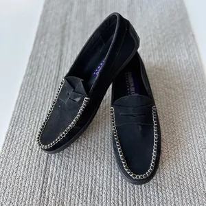 Fashion Bug Black Faux Suede Loafers with Whip Stitiching Detail Sz 9 thumbnail 2