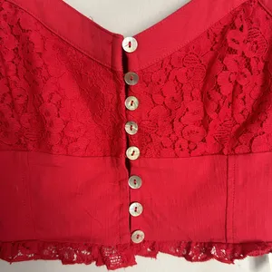 Free People Pink ButtonUp Lace Cropped Top thumbnail 6