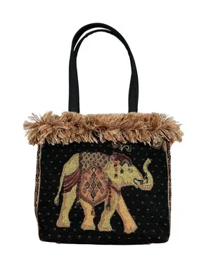 Elephant Tapestry Hand Bag with Fringe Edge thumbnail 1