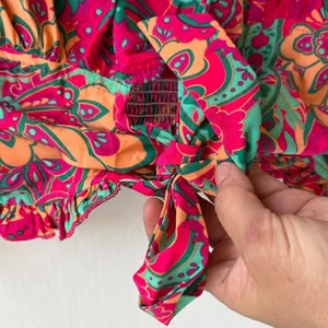 Floral Tube Crop Top Strapless‎ Tie Front Boho Pullover Bandeau Size M thumbnail 5