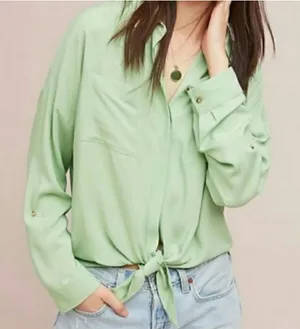 Anthropologie Maeve Green Sandbridge Button Front Top Blouse Women’s Medium thumbnail 1