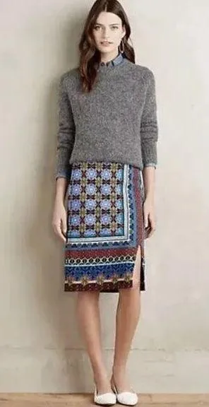 Anthropologie Maeve Women's Tearoom Boho Patterned Knit Pencil Skirt - Size XS thumbnail 1