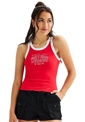 Wellness Club Ribbed Ringer Tank Top Red White Retro‎ Sporty Tennis Prep XS NWT thumbnail 1