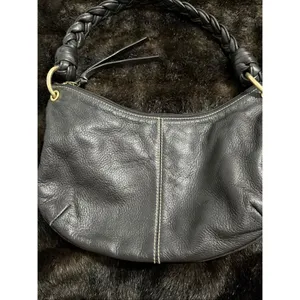 LAUREN RALPH LAUREN Genuine Leather Black Hobo Shoulder Bag with Braided Strap thumbnail 4