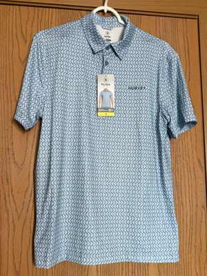 Hurley Geometric Pattern Polo Shirt Green White Small Short Sleeve Collared thumbnail 1