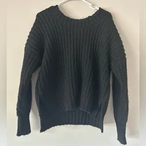Aerie Thick Chunky Knit Black Oversized Crewneck Sweater Size XS Cozy Winter thumbnail 1
