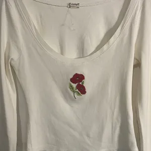 Free People Cream Long Sleeve with Red Floral Accent thumbnail 3