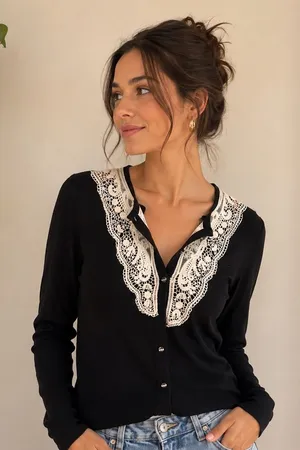 SARAH SPENSER Cardigan with White Lace‎ Trim thumbnail 1