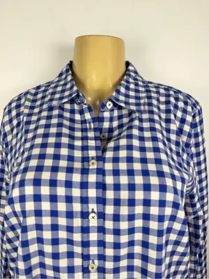 Talbots Gingham Plaid Shirt Sz L Button Front Blouse Top Blue Cotton Long Sleeve thumbnail 2