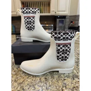 COACH Rivington Women's Size 9 Rain Boots Chalk White Signature Knit Logo thumbnail 4