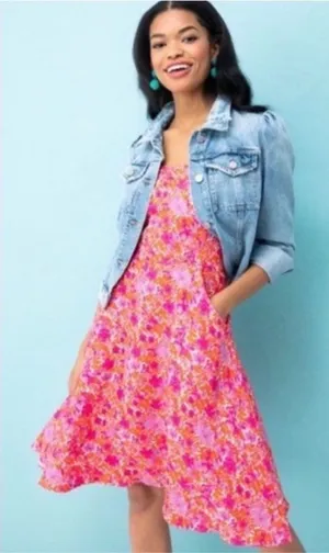 Tuckernuck Floral Mini Dress Womens Pink Orange Linen Pocket Sundress Excellent thumbnail 1
