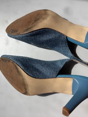 Queue Blue Woven Tweed Slingback Peep Toe Heels Women’s Size 9 Kitten Heel Pumps thumbnail 4