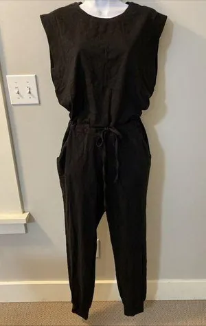 Pact Large 100% Organic Cotton Black Relaxed Slub Muscle Tee Jumpsuit Pockets thumbnail 1