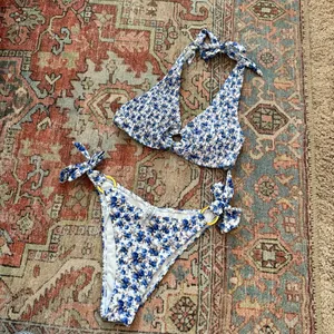 Smocked Floral Halter Bikini Set Shein thumbnail 5