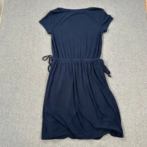 Rachel Zoe Ribbed Knit Blouson Dress Women's XS Navy Blue Side Ties Short Sleeve thumbnail 8