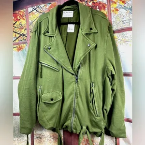Free People Rebel Knit Oversized Moto Jacket - Green - size XL thumbnail 7