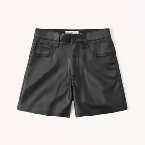 Abercrombie & Fitch Curve Love Vegan Leather Dad Shorts Size 32 Black Biker Moto thumbnail 11