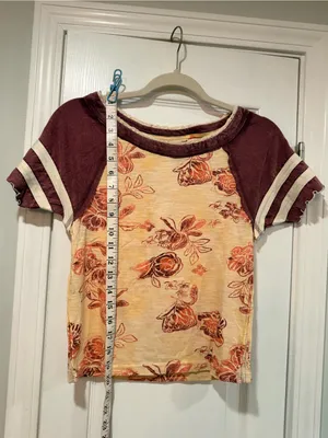 NWOT We the Free Size XS Floral Mixed Fabric Baseball Tee Boho Short Sleeve Top thumbnail 8