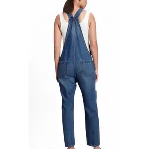 GAP Denim Slouchy Overalls Distressed Medium Wash Bib Jeans Size M Ankle Length thumbnail 2