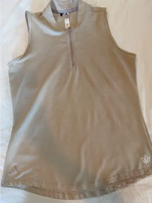 Adidas Beige Striped Sleeveless Golf Polo Top Size Medium thumbnail 1
