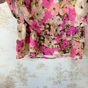 Vintage Y2K Jaclyn Smith pink cream green floral print chiffon layered skirt NWT thumbnail 4