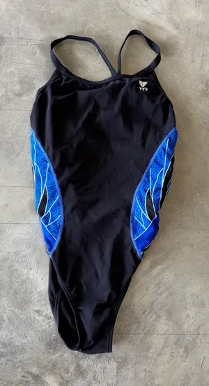 TYR Womens Performance Swimsuit Black Blue Graphic Crossback One Piece Size 36 thumbnail 1