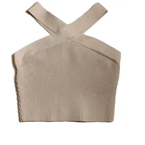 Babaton Ribbed Crisscross Halter Crop Top Size S thumbnail 3