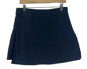 NWT Cider Wrap Solid Mini Skirt Black Minimalist Side Tie Cotton Size L thumbnail 1
