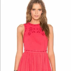Free People Red Birds of a Feather Embroidered Mini Dress 12 Boho Folk Romantic thumbnail 7