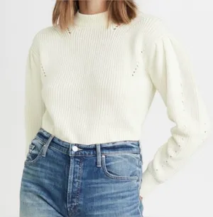 English Factory Ivory Puff Sleeve High Crewneck Sweater Size XS thumbnail 1