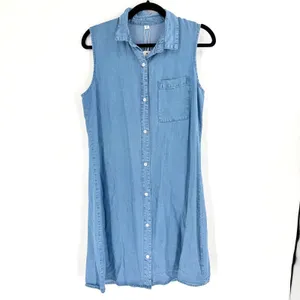 NWT Boutique Chambray Shirt Dress Womens Size M‎ Blue Sleeveless Button Down thumbnail 2