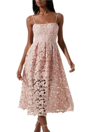 ASTR The Label Joyce Linen Blend Lace Midi Dress Blush Size Small (See Details) thumbnail 7