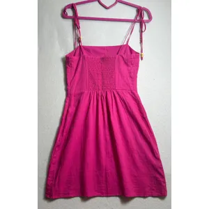 Mango MNG Womens Pink Linen Blend Beaded Strap Smocked Back Mini Dress Size S thumbnail 4
