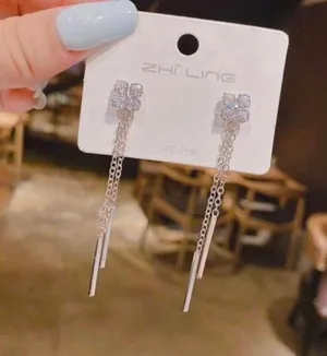 Women’s Crystal Flower Long Tassel Dangle Drop Earrings thumbnail 4