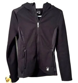 Spyder Black Textured Knit Full Zip Hooded Jacket Small Petite thumbnail 1