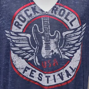 Rock & Republic Navy Festival Burnout Cutout Choker Short Sleeve Tee Size Large thumbnail 2