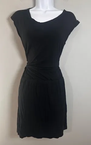 J.Crew Womens Black Cap Sleeve Drop Waist Jersey Mini Dress Size M‎ Minimalist thumbnail 1