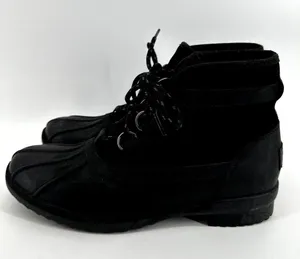 UGG Greda Waterproof Duck Boots Lace Up Suede Leather Heeled Winter Black 9.5 thumbnail 4