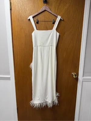 Saylor Caylin Sleeveless Feather Trim Hem Midi Dress White Small Bridal Wedding thumbnail 16
