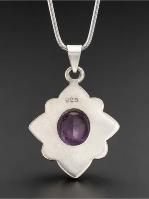 Estate Art Deco Style Sterling silver Pendant with Purple Quartz Faceted Stone thumbnail 4