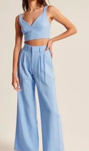 Abercrombie and Fitch Light Blue Pleated Linen Wide Leg Pants NWT Size XS thumbnail 1
