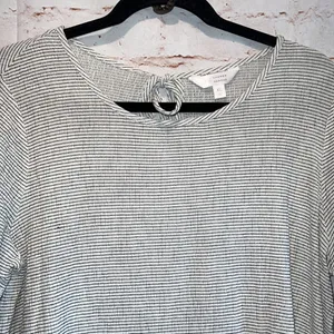 NWT Lauren Conrad flutter short sleeve stripe pullover blouse scoop neck keyhole thumbnail 2